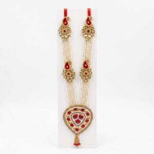 Traditional Artificial Pearl and Red Beaded With Jarkin Lace Garland / Necklace or “Moti Mala”,”Dulha Mala” or “Paan Haar”).
