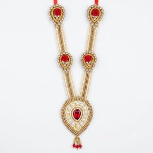 Traditional Artificial white And Golden with white Stones Beaded With Jarkin Lace Garland / Necklace or “Moti Mala”,”Dulha Mala” or “Paan Haar”).