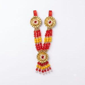Traditional Small Yellow and Red Beaded Garland / Necklace or “Moti Mala” or “Paan Haar”).