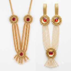 Traditional Small White and Golden Beaded Garland / Necklace or “Moti Mala” or “Paan Haar”).