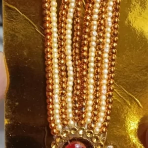 Traditional White and Golden Beaded Garland / Necklace or “Moti Mala” or “Paan Haar”).
