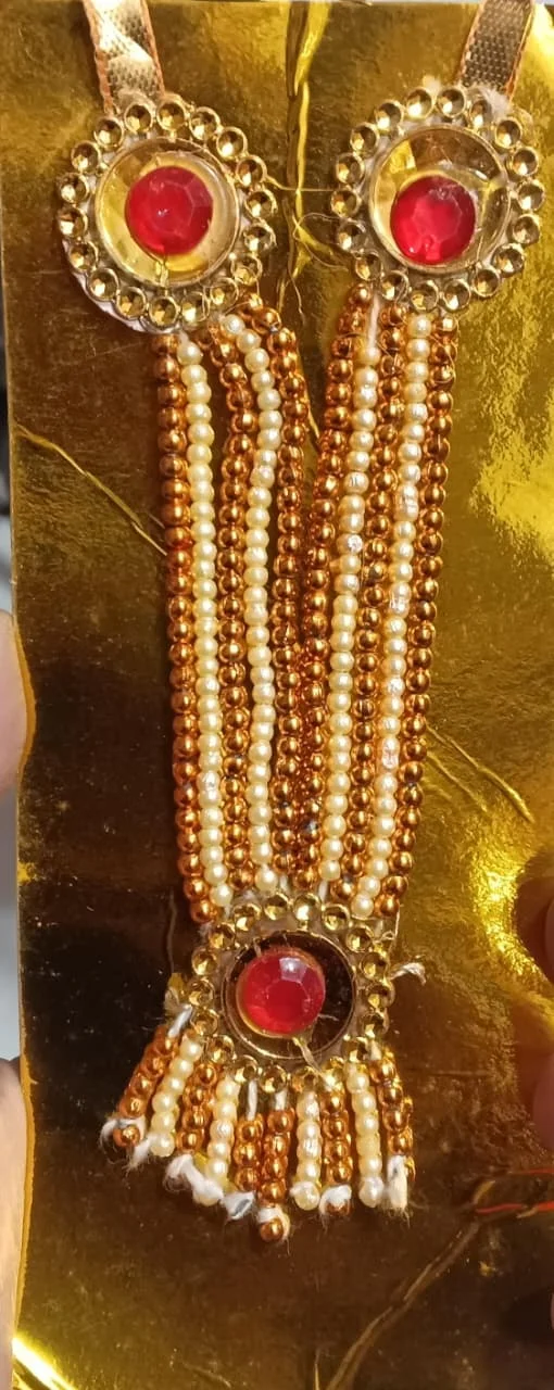 Traditional White and Golden Beaded Garland / Necklace or “Moti Mala” or “Paan Haar”).
