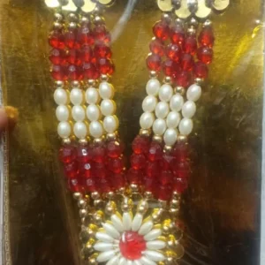 Traditional Artificial Pearl and Red Beaded Garland / Necklace or “Moti Mala”,”Dulha Mala” or “Paan Haar”).