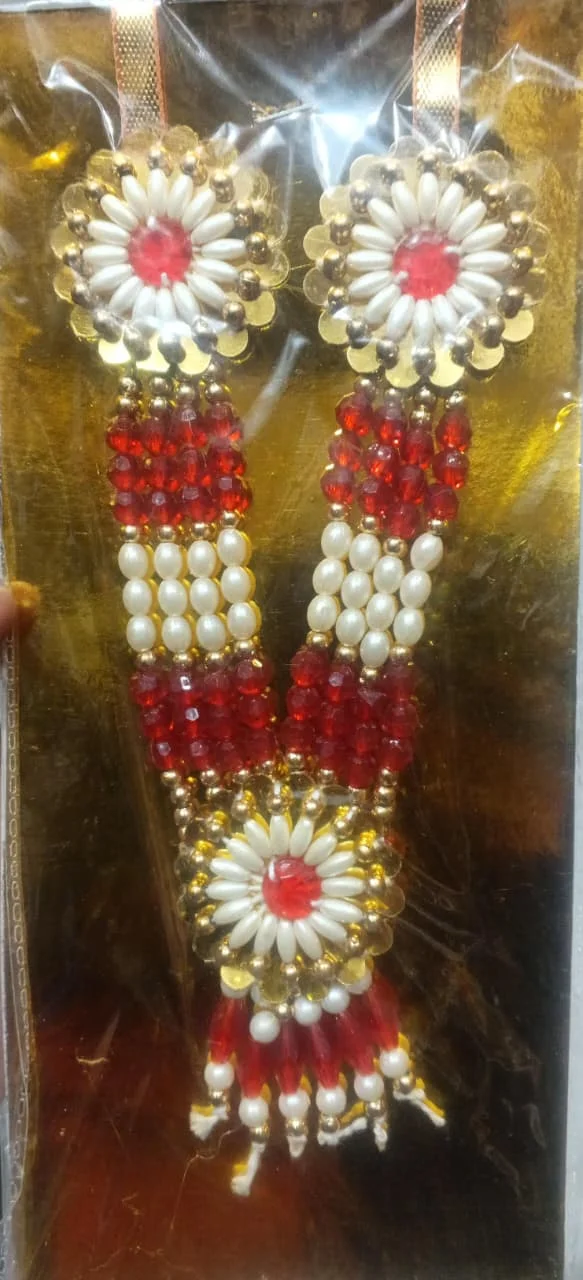 Traditional Artificial Pearl and Red Beaded Garland / Necklace or “Moti Mala”,”Dulha Mala” or “Paan Haar”).