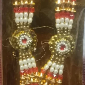 Traditional Artificial Pearl and Red Beaded Garland / Necklace or "Moti Mala","Dulha Mala" or "Paan Haar").