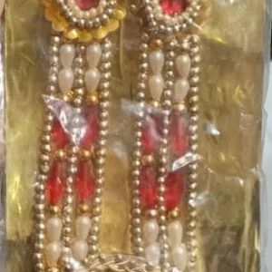 Traditional Golden, White and Red Beaded Garland / Necklace or “Moti Mala”,”Dulha Mala” or “Paan Haar”).
