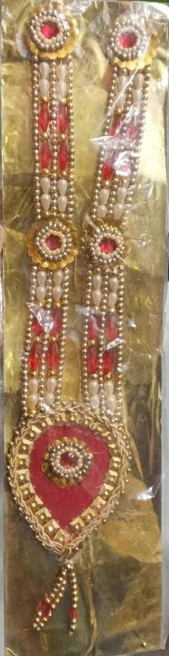 Traditional Golden, White and Red Beaded Garland / Necklace or “Moti Mala”,”Dulha Mala” or “Paan Haar”).