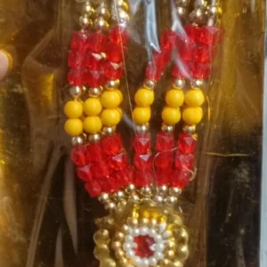Traditional Yellow and Red Beaded Garland / Necklace or “Moti Mala” or “Paan Haar”).
