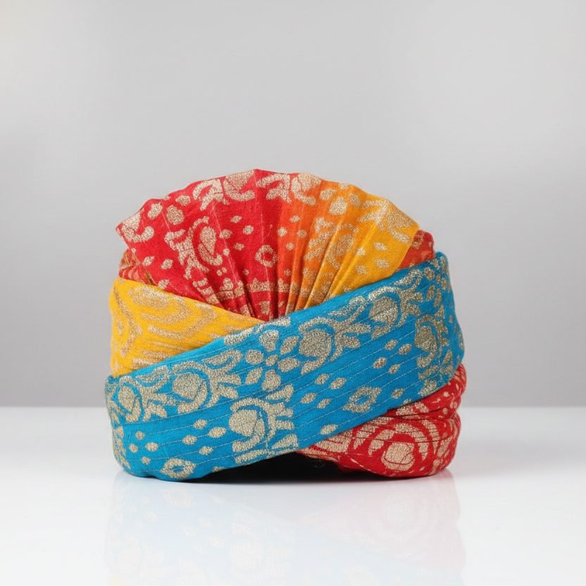 Men's Yellow Bandhej Work Wedding Safa for Groom (Safa BARATI-SUPER-MULTI, Yellow, Free Size) Pagri / Pagdi / Pagadi / Safa Multi Colour - Image 3