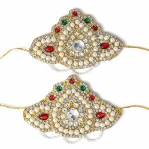 Traditional Gold Plated Base Heavily Embellieshed With White Pearls And Sparkling White Kundan Or Crystal Stones Bajuband / Armlets