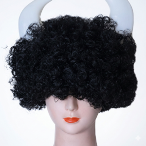 Plastic White Horn With Black Hair Wig / Helmet For Play