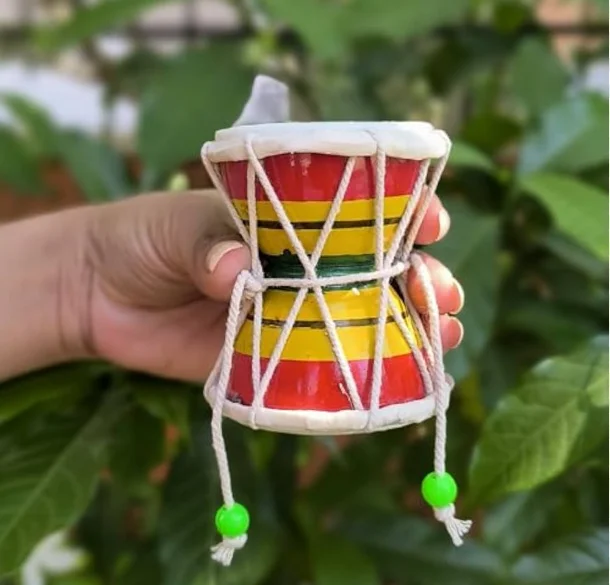 Handmade Damru - Traditional Indian Hand Percussion Musical Instrument for Pooja, Home Decor & Kids Toys - Image 2