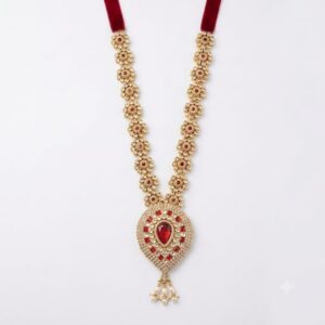 Traditional Artificial Pearl and Red Beaded With Jarkin Lace Garland / Necklace or “Moti Mala”,”Dulha Mala” or “Paan Haar”).