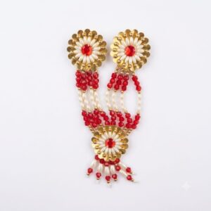Traditional Small White and Red Beaded Garland / Necklace or “Moti Mala” or “Paan Haar”).