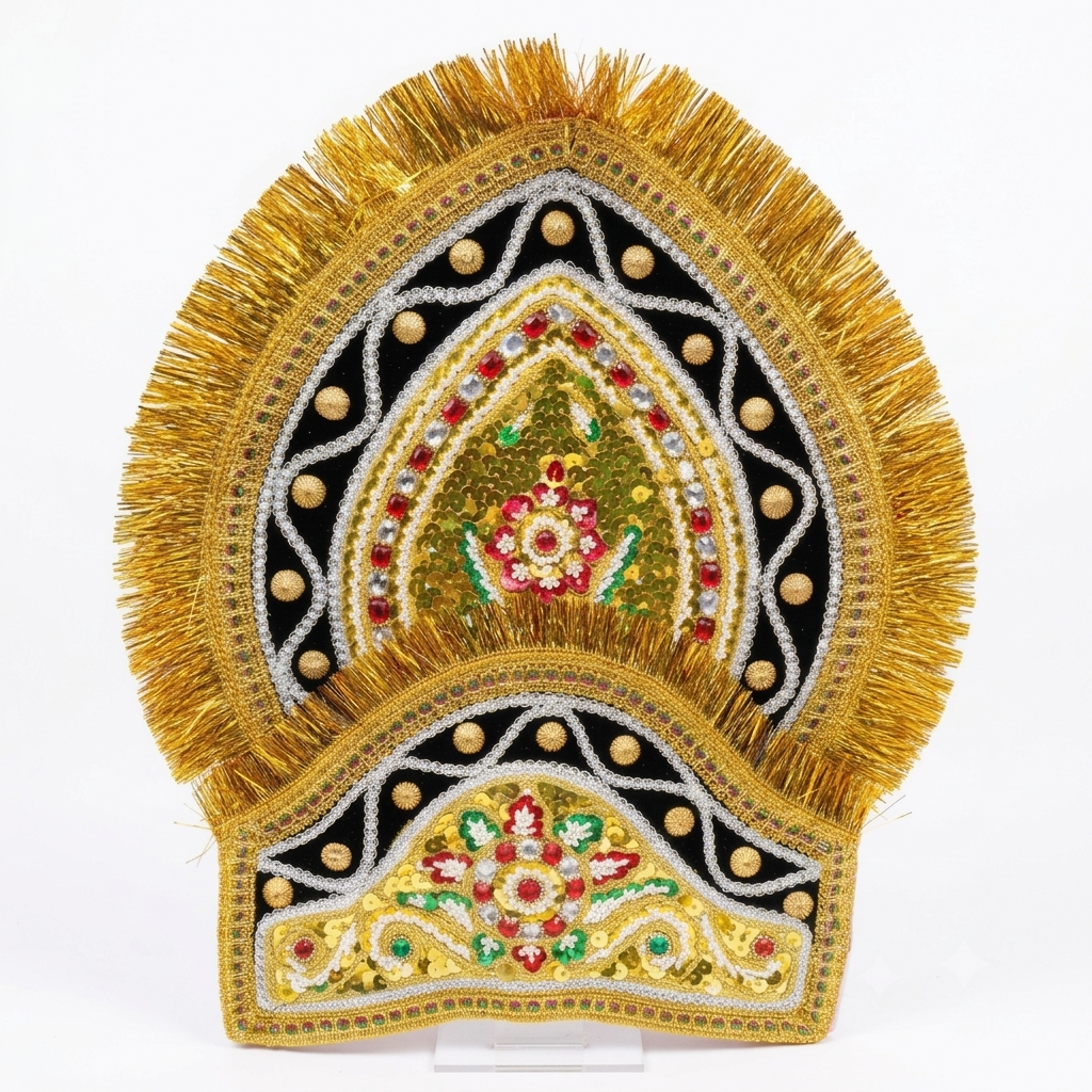 Traditional Kulla Mukut | Taj Mukut – Adjustable Size with Moti Work & Velcro Closure | Ideal for Ramleela, Goddess Costume & Fancy Dress Events